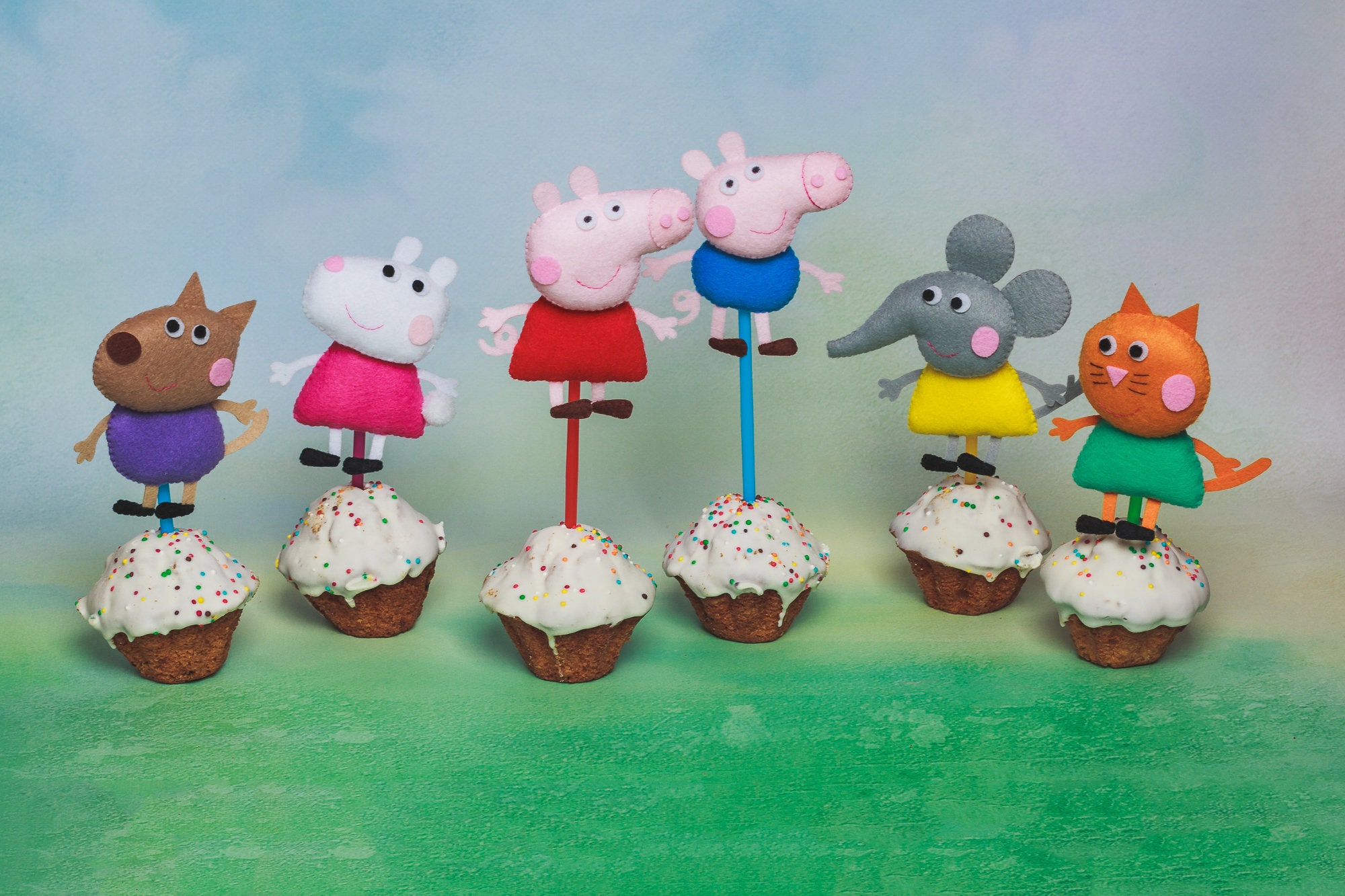 Peppa Pig Cake Topper Felt Kids Toys Peppa Family Cupcake Etsy