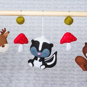 Forest Hanging toys set Baby gym toys set for newborns Woodland nursery decor Felt animals Deer Skunk Activity gym Baby shower gift for baby image 2