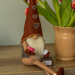 Coffee gnome Spring gnomes decor Funny coffee lover gift Coffee bar decor Personalized gnomes Brown gnome with legs Ukraine sellers image 3