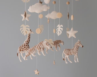 Safari baby mobile Crib mobile Jungle nursery decor Crib mobile Hanging felt animals mobile 1st gift for baby shower gift