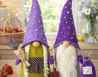 Lavender Felt Gnome, Spring Gnomes Gardener Girl Decor