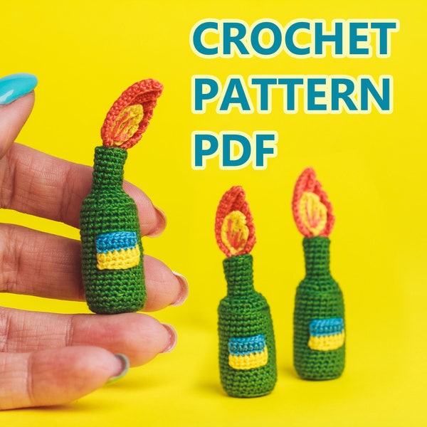 Molotov Cocktail Azovstal Crochet Pattern PDF Miniature toy AMIGURUMI Digital tutorial (English Only) Ukrainian flag