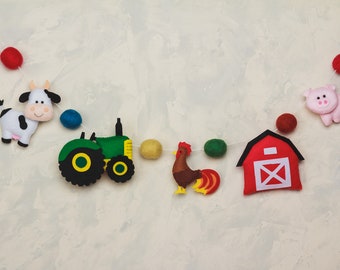 Farm animals baby garland Felt farm animals Old macdonald Birthday bunting photo props Kids room Baby Shower Nursery decor Tractor Pig Cow
