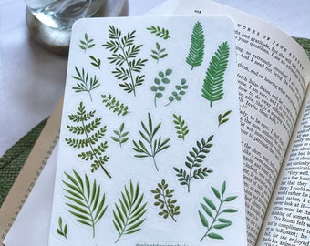 Foglio di adesivi con fogliame - Foglio di adesivi trasparenti - Adesivi trasparenti con fogliame - Adesivi trasparenti per diario e planner - Adesivi trasparenti con fogliame per piante da appartamento