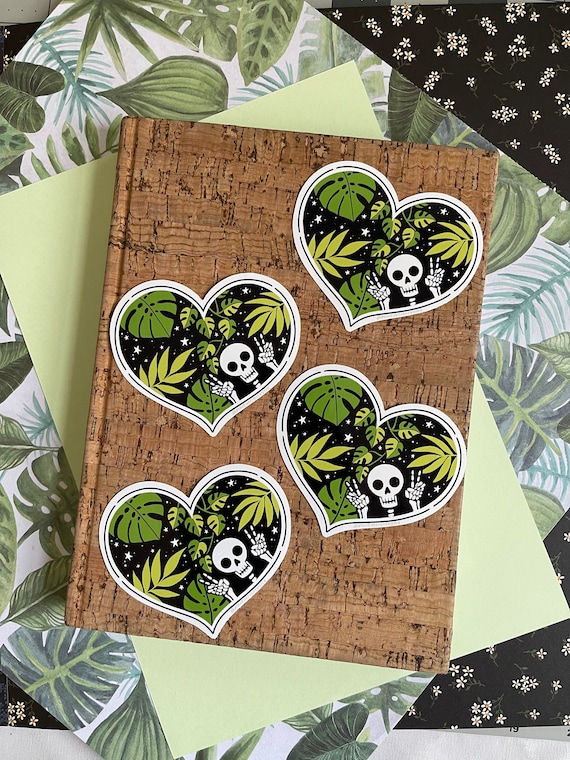 Heart Plant Sticker – Skull, Tropical Leaves, Glossy Vinyl
