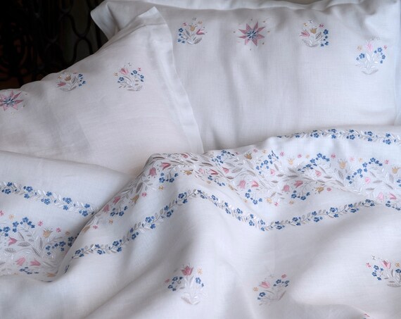 Ukrainian Linen Duvet Cover White Linen Bedding Floral Etsy