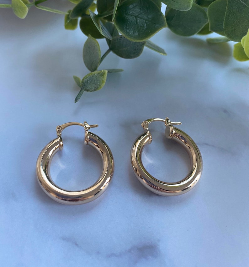 Thick 18k Gold Filled Hoops/ Chunky Gold Hoops/ Medium Gold | Etsy