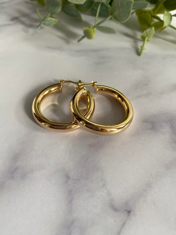 Thick 18k gold filled hoops/ chunky gold hoops/ medium gold Etsy