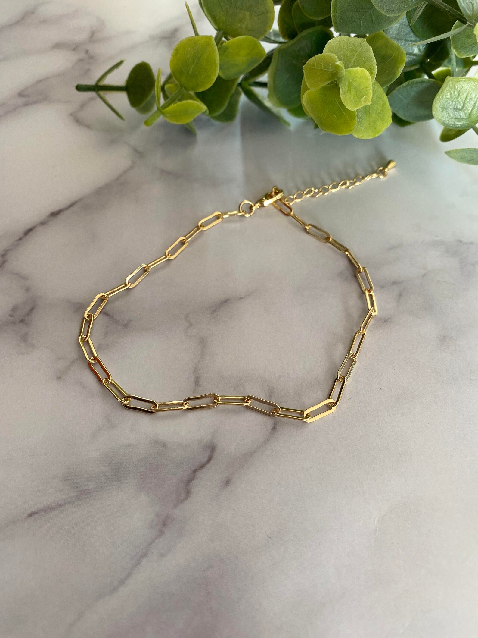 Paperclip anklet/ 18K gold filled chain anklet/ gold rectangle Etsy