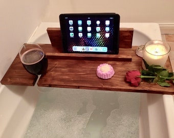 First 5 Buyers Will Get A Gift!!! Wooden Rustic Bath Caddy -Bath Shelf - Bath Tray - Wine - Relax - Pamper - Bath Board - Gift for her - Spa