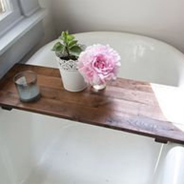 Minimalist Wooden Rustic Bath Caddy - Bath Shelf - Bath Tray - Wine - Relax - Pamper - Bath Board - Gift for her - Spa