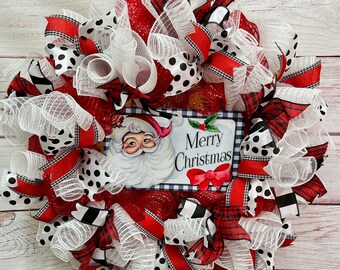 Merry Christmas Wreath, Santa Claus Wreath, Winter Wreath, Deco Mesh Wreath
