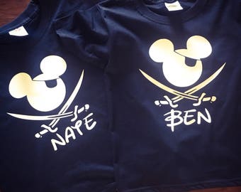 Personalized Pirate Mickey Shirt | Boys Disney shirt, black and white shirt toddler and youth sizes