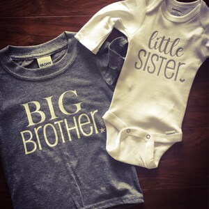 Sibling shirts | big brother/big sister with little brother/little sister set.  Gray and white shirts/bodysuits.  Brother/sister set