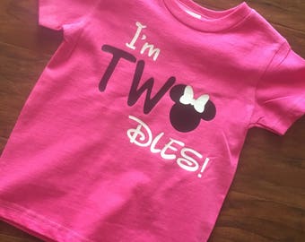 Two-dles pinkor blue toddler shirt | second birthday shirt, "I'm Two-dles" with mouse head.