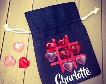 Valentines Day gift | Tic Tac Toe pouch personalized with heart pieces, kids gift, child's Valentine's Day
