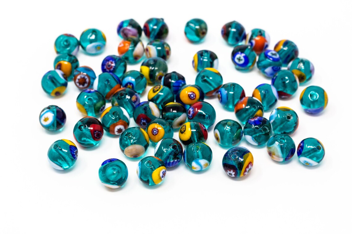 Authentic Murano Glass Loose Beads 50 pcs 8mm Flowered Beads Etsy