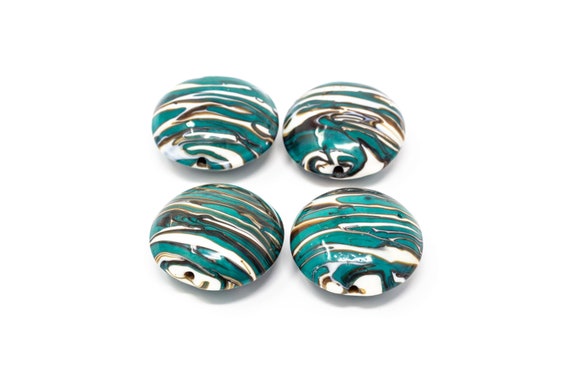 4 pcs Authentic Murano Glass Beads - Lentil shape 25mm - Blown Glass Venetian Beads Handmade - Italian - Lampwork Beads