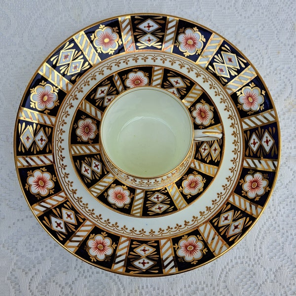Vintage Hand Decorated Bone China Cake Plate and Duo No Maker Probably Staffordshire - English China - Imari Colours