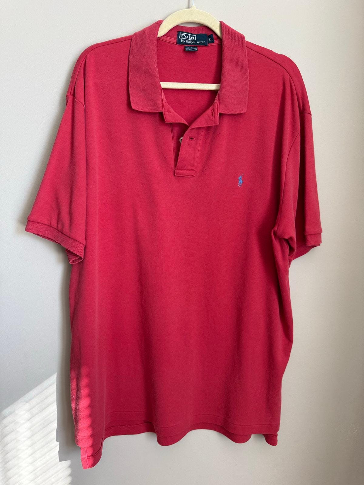 Vintage Y2K 1990s Red Polo Ralph Lauren Cotton Polo Shirt Size XL
