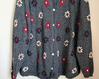 Vintage Karen Scott II Wool Floral Cardigan – Made in Australia – Size 2X