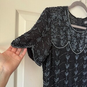 Vintage 80s / 90s Adrianna Papell Boutique Black Beaded Silk Evening Top Medium image 3