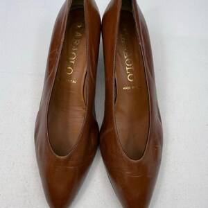 Maraolo Brown Leather Vintage Kitten Heel Pumps EU 40.5 Designer Italian Shoes