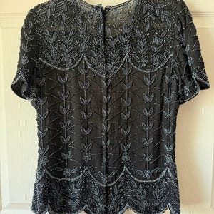 Vintage 80s / 90s Adrianna Papell Boutique Black Beaded Silk Evening Top Medium image 2