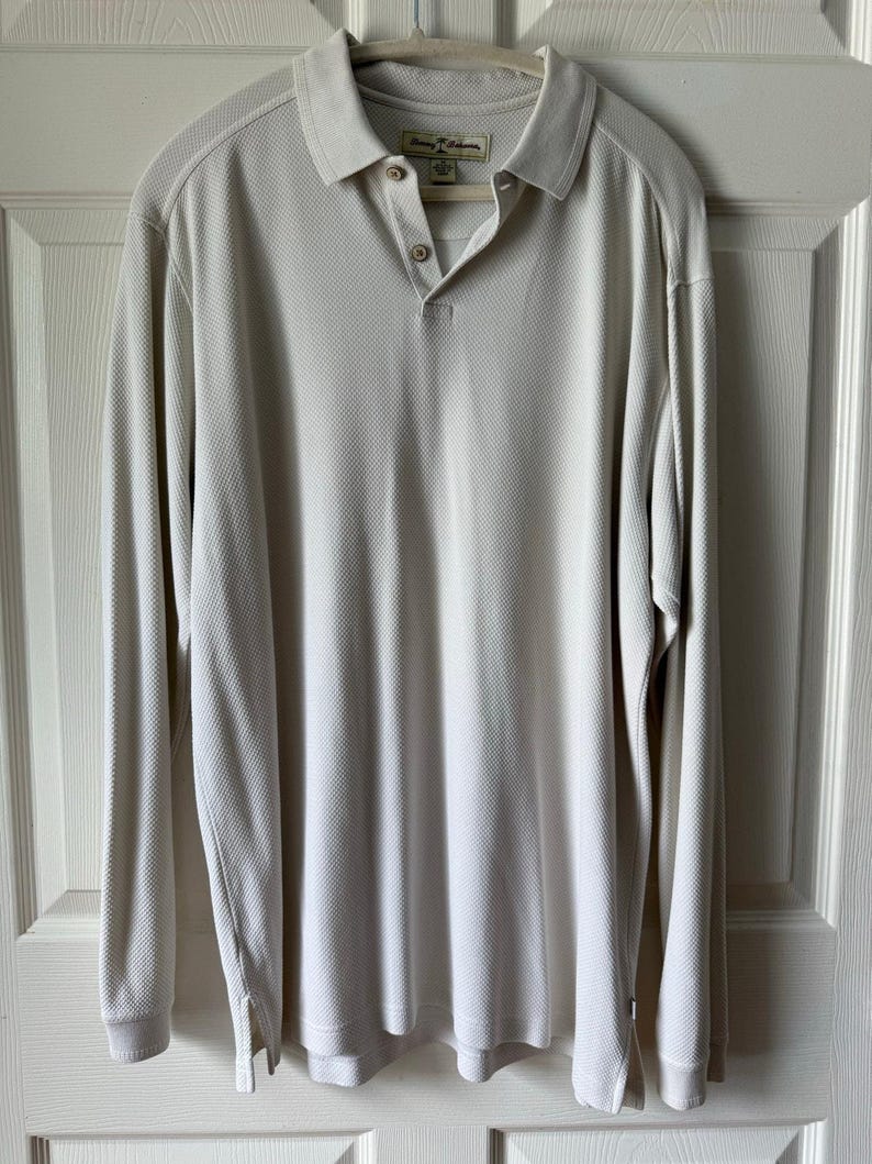 Tommy Bahama Silk Cotton Long Sleeve Polo Shirt White Size M Vintage Y2K Resort image 1