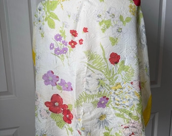 Vintage Yellow Border Floral Silk Scarf 100% Silk Soft Romantic French Country