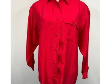 Vintage 90s The Limited Red Silk Button Down Shirt Oversized XS Power Dressing
