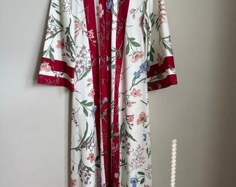 Vintage Georgie Keyloun Floral Kaftan Dress Red Stripe Hawaiian Print Size Small