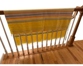 Vintage Yellow Southwest Woven Throw Blanket Tablecloth Tapestry Fringe 46.5”