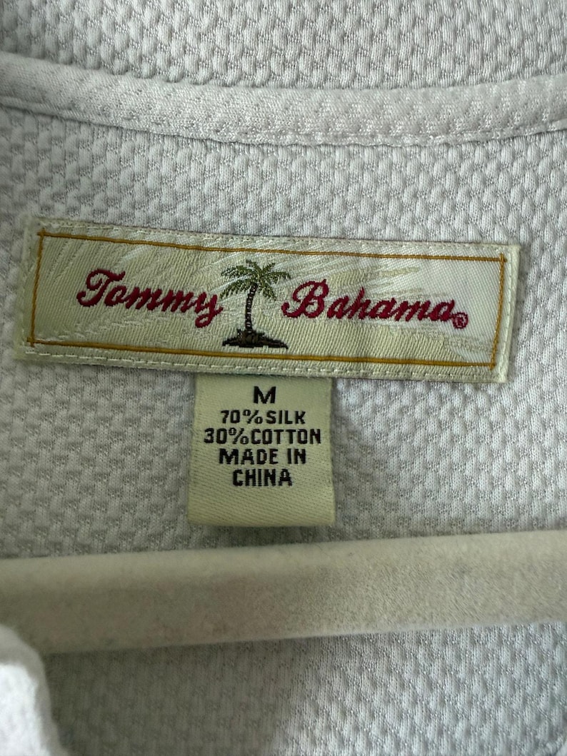 Tommy Bahama Silk Cotton Long Sleeve Polo Shirt White Size M Vintage Y2K Resort image 5