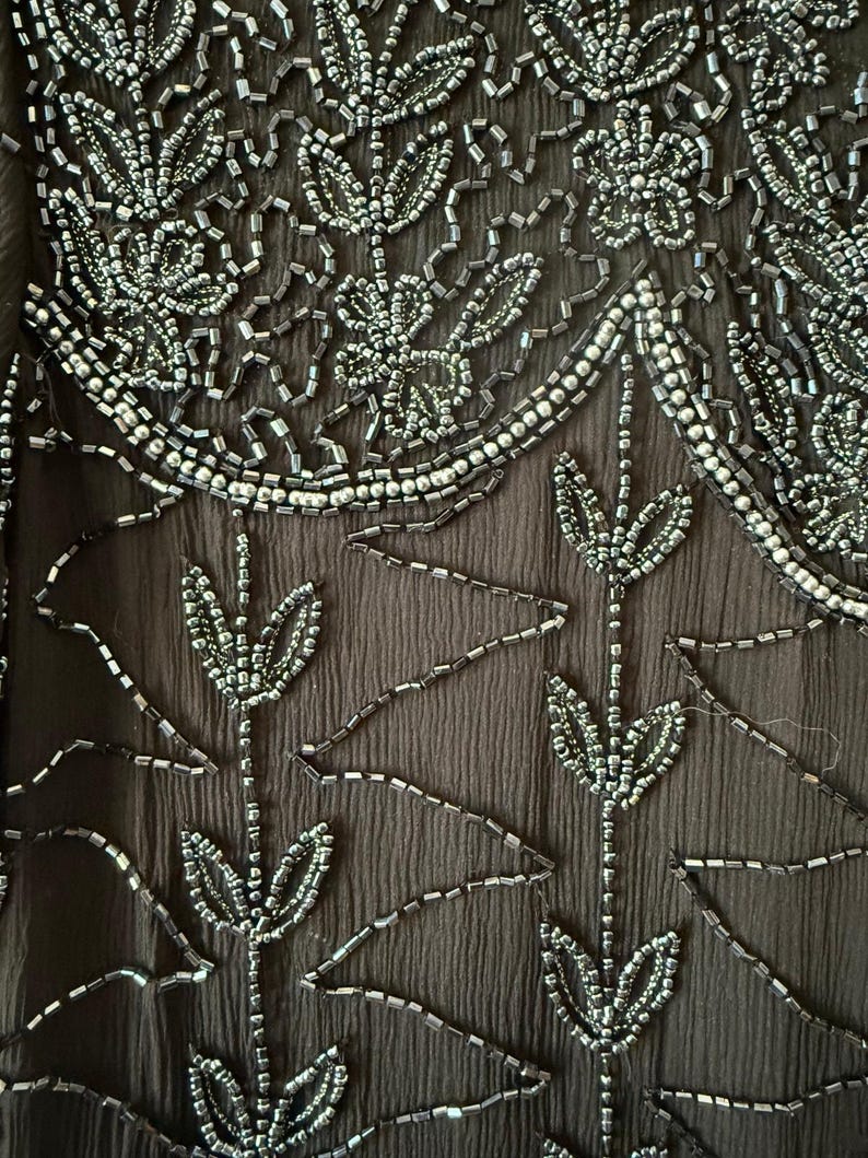 Vintage 80s / 90s Adrianna Papell Boutique Black Beaded Silk Evening Top Medium image 4