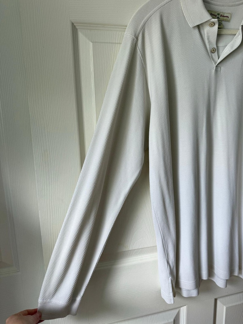 Tommy Bahama Silk Cotton Long Sleeve Polo Shirt White Size M Vintage Y2K Resort image 3