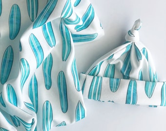 Conjunto de manta para bebé surfista Aqua, manta de tabla de surf Aqua, guardería para surfistas, conjunto de manta para bebé surfista recién nacido, regalo para baby shower surfista