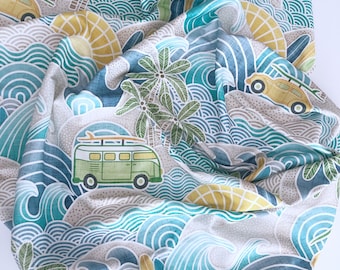 Surfer Crib Sheet, Beach Crib Sheet, Vintage Surfer Cars Change Pad, Beach Swaddle Blanket,  Ocean Nursery, Beach Nursery, Organic