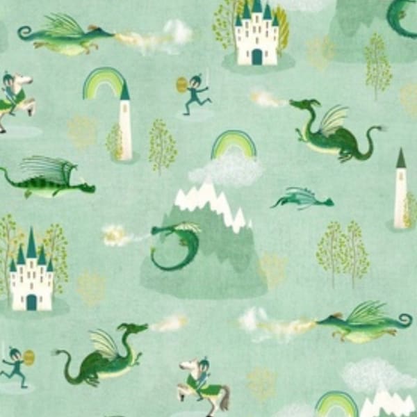 Dragons and Castles Crib Sheet: Dragons Crib Sheet, Dragons and Castles Nursery, Medieval Nursery, Mint Dragons Crib Sheet, Organic