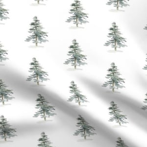 Puede incluir: Un patrón sin costuras con ilustraciones de acuarela de pinos verdes sobre un fondo blanco.