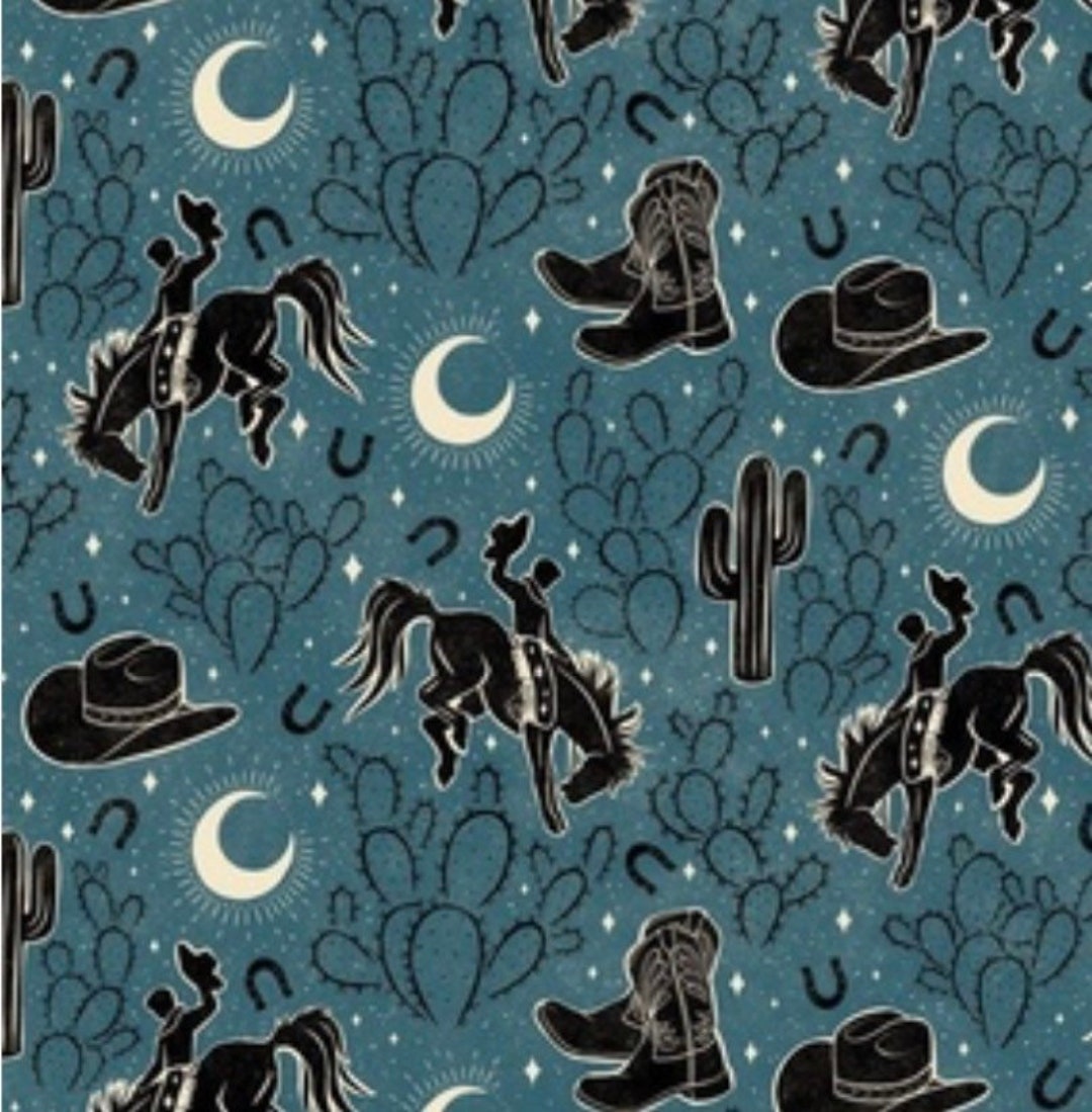 Teal Cowboy Crib Sheet Horses, Boots, Cactus, Cowboy Hats, Western