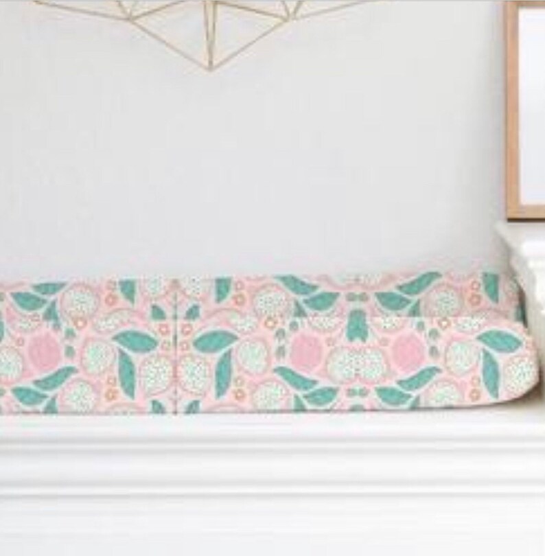 Organic Dragon Fruit Change Pad Baby Girl Bedding Flowers Crib Sheet Mint Dragon Fruit Baby Bedding Tropical Nursery Dragon Fruit