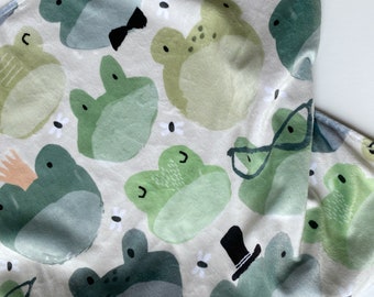 Froggy Baby Blanket:  Frog Nursery, Ribbit, Green Frogs, Frogs with Glasses, Whimsical Frogs, Frog Lovey, Gender Neutral Nursery, Minky