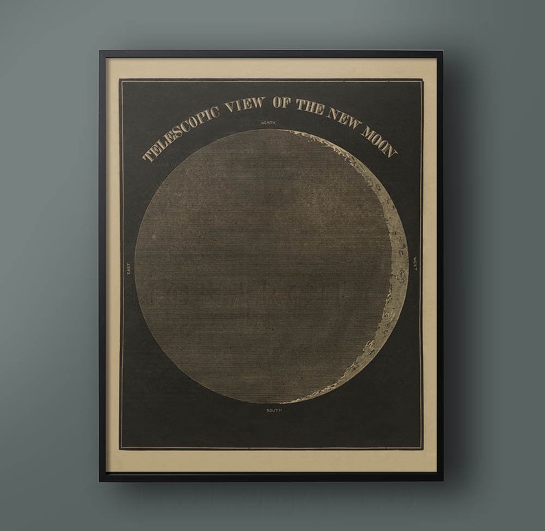 Astronomy Art Lunar Phase Print Telescopic View Of The Moon Scientific Illustration VINTAGE MOON PRINT 3: Circa 1850s Moon Print