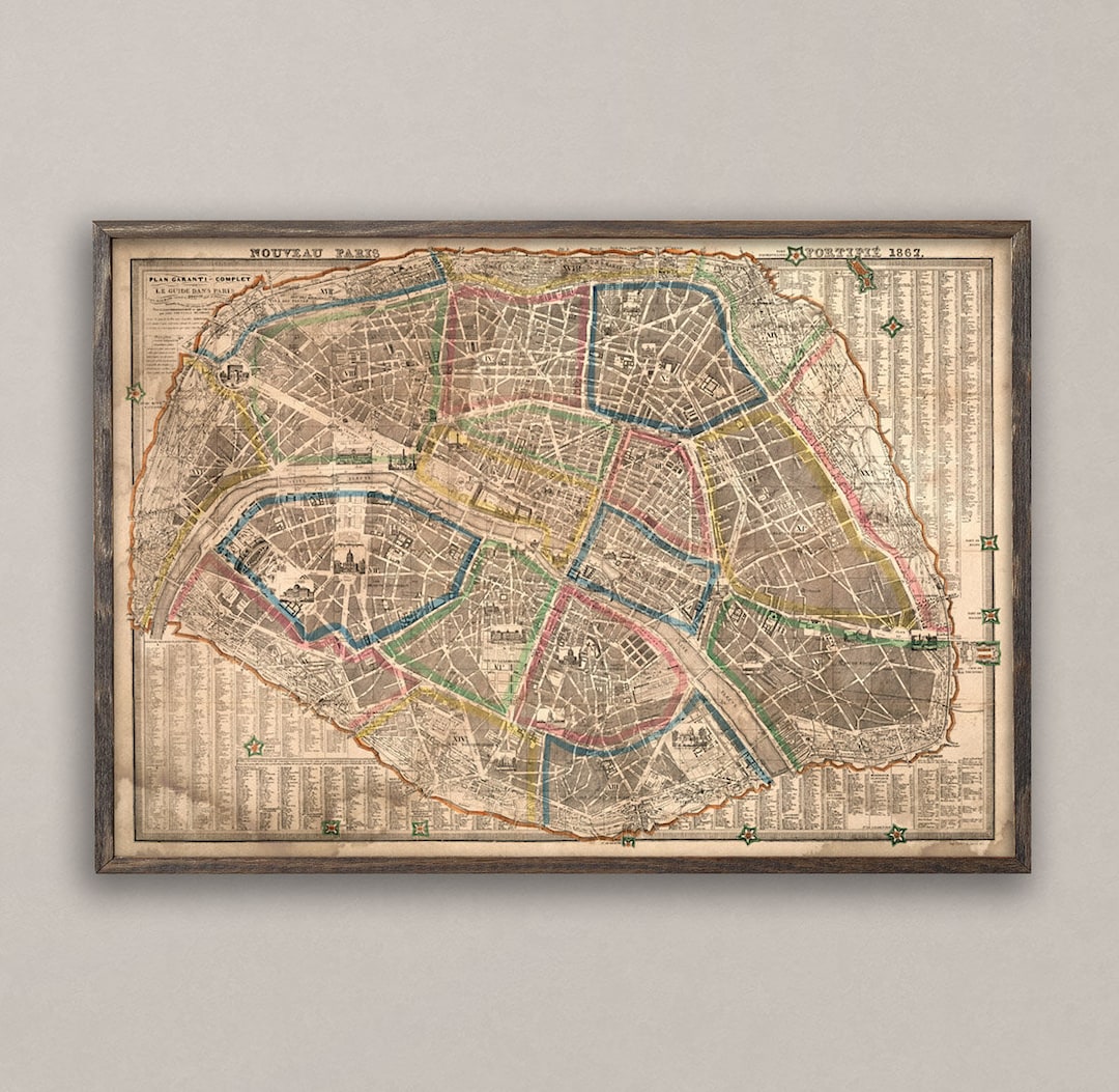 Paris Map Print Vintage Paris Art Poster France Map of - Etsy