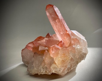 Tempio scarlatto di grado AAA, cluster di cristallo di quarzo lemuriano rosa, custode dei registri principali, struttura estetica elegante, colore profondamente saturo