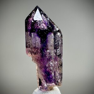 Stunning AAA Grade Enhydro Goboboseb, Brandberg Smoky Amethyst Crystal with Moving Gas Bubble, Deep Violet Phantom, Brandberg Amethyst