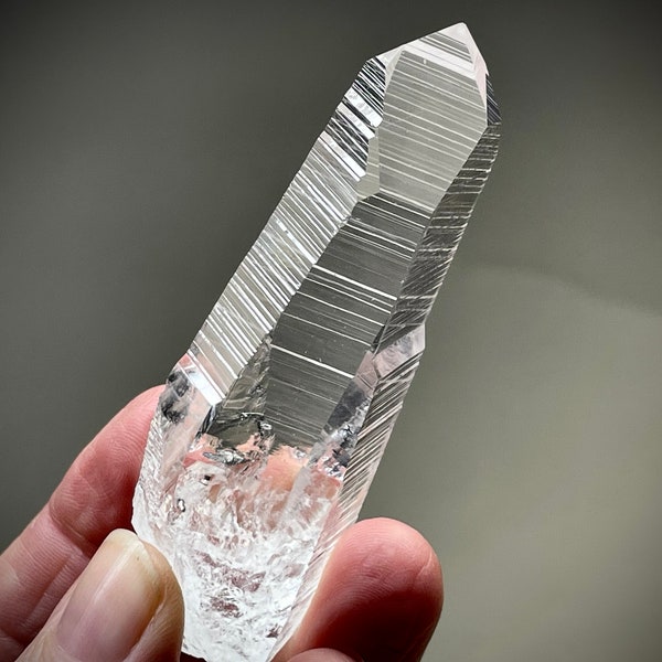 AAA Grade Colombian Lemurian Quartz Crystal from the Penas Blancas Mine, Optically Clear Lemurian Quartz with Mirror Lustre & Stepped Ridge