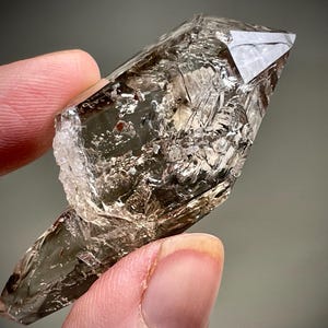 Enhydro Goboboseb, Brandberg, Smoky Fenster Quartz Crystal with Moving Gas Bubble, Super Lustrous, Transparent Window Quartz from Nambia