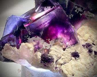 High Grade Yindu Fluorite Cluster, Excellent Lustre and Good Transparency with Vivid Deep Purple to Pale Green Colour Zoning and Phantoms